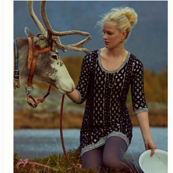 ANTHROPOLOGIE Moth Textured Pattern Sweater Dress SZ S Black Grey - Picture 9 of 9